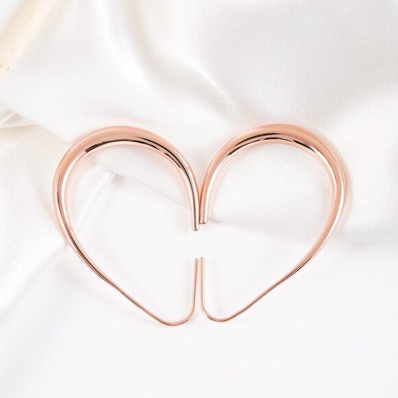 Rose gold Polished Lightweight Teardrop Large Oval Pull Hoop Earrings for Women - Picture 6 of 6